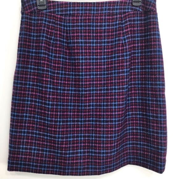 Talbots Petites Blue Pink Plaid Wool Blend Scalloped Edge Button Mini Skirt NEW - Picture 6 of 16